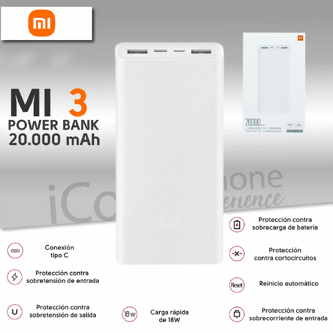 Power Bank Xiaomi de 20.000mAh carga rapida
