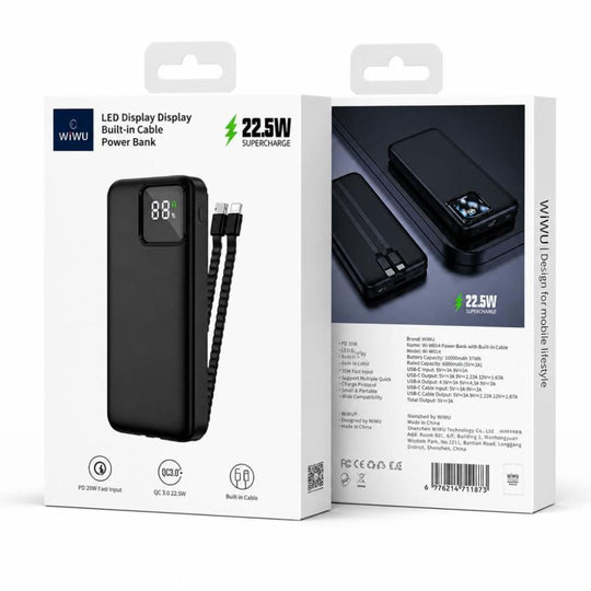 WIWU Power Bank LED display BUILT-IN CABLE